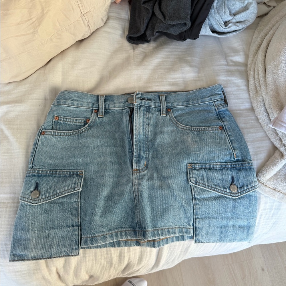 Aritzia Denim Forum Light Blue Cargo Denim Mini Skirt
